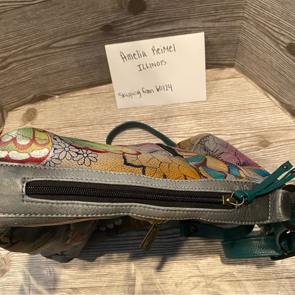 Used Anuschka Butterfly Paradise Large Crossbody Hobo Purse - Picture 14 of 14